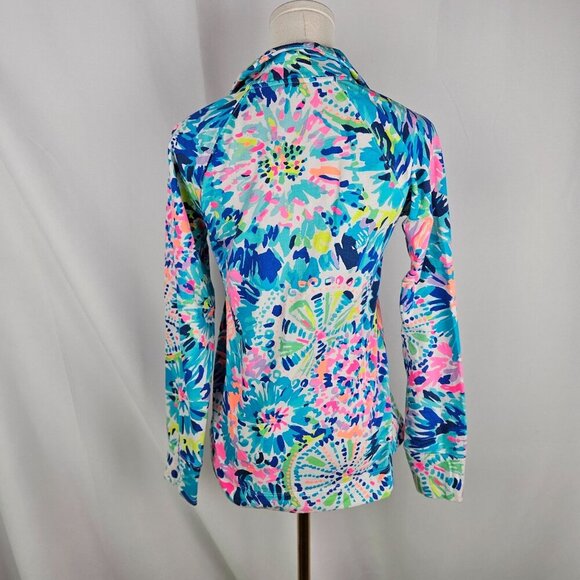 Lilly Pulitzer Skipper Pullover Top XS "Dive In" Half-Zip Tropical Blue Pink - Picture 5 of 11